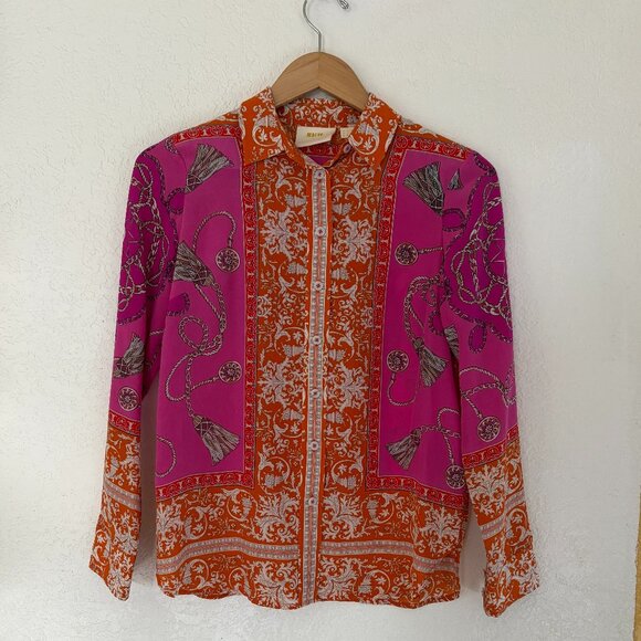 Anthropologie Maeve Silk Print Button-Down Blouse, Size 0 - Picture 1 of 7